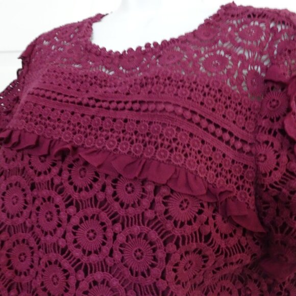 Daniel Rainn Size L Crochet lined Dressy Top Eggplant Wine Burgundy Dressy - Picture 3 of 11